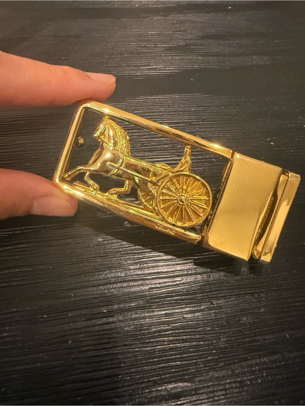 Celine Gold Horse & Chariot Belt Buckle